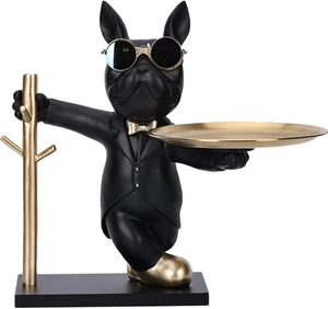 Portachiavi bulldog cane ciotola statua figura decorazione nero occhiali decorazione tavolo - Foto 1 di 5
