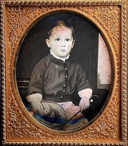 1/6 PLATE CASED DAGUERREOTYPE - COPY OF PAINTING OF A BOY BY CHARLES RB CLAFLIN - Picture 1 of 4