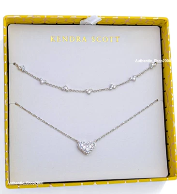 NUEVO 100% KENDRA SCOTT Ari Haven Pave Heart Layer Two Necklaces Set de regalo Caja Foto 1 de 4