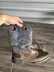 ARIAT SPORT SIDEBET BROWN & BLUE LEATHER S TOE COWBOY BOOTS #10025130 MEN'S 10.5 - Picture 1 of 10