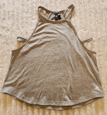 Camiseta sin mangas Adidas para mujer gris ropa deportiva recortada laterales con tiras con logotipo trasero - XL Foto 1 de 4