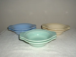 Lot 6 Vernon Kilns Modern California 7 1/2" Lug Soup Bowls Blue,Green,Yellow - Picture 1 of 3