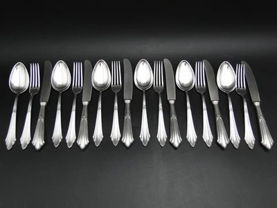 WMF Speisebesteck Fächermuster Modell 900 versilbert Besteck Jugendstil 18 Teile - Bild 1 von 4