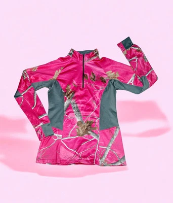 Chaqueta Pullover REALTREE 1/4 Cremallera Rosa CAMO Gris Verde ELASTIZADA Para Mujer Pequeña Foto 1 de 4