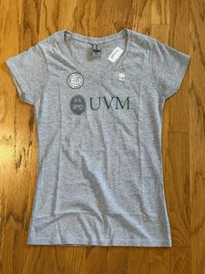 UNIVERSITY of VERMONT Women’s V-Neck T-SHIRT~SMALL~S/S Cotton Blend GRAY NWT - Picture 1 of 4