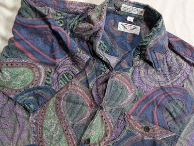 Vintage Unisex Esprit Abstract Button Shirt Medium Paisley 80's Rayon 90s READ! - Image 1 of 4