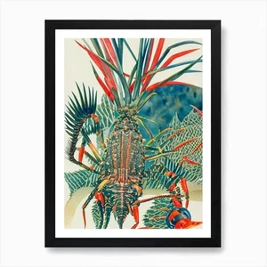Quadro Stampa su Tela Poster Wall Art Spiny Aragosta Vintage Grafica Acqua Cornice - Foto 1 di 4