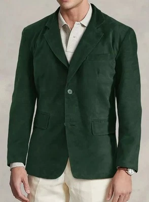 Green Leather Blazer Men Pure Suede Coat Jacket 2 Button Size S M L XL XXL - 290 - Image 1 of 4