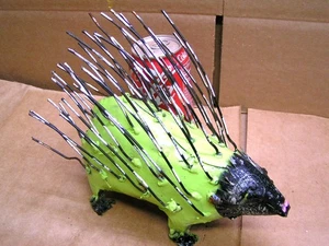 METAL Yard Art Green PORCUPINE with Quills, Junk Iron Sculpture - Picture 1 of 8