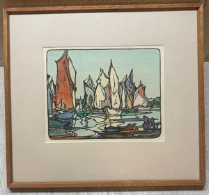Original John Dary Aiken "SEGELBOOTE im belebten Hafen" KUNSTHANDWERK Gemälde - Bild 1 von 10