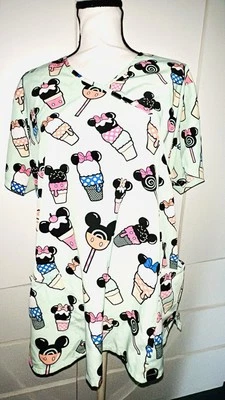 LOT OF TWO SCRUBS TOPS: DISNEY ICE CREAM MOUSE EARS PRINT & SCRUBSTAR PLAIN 2XL - Image 1 of 4