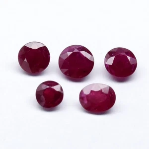 π 0.91ct 5pcs Lot Round & Oval Natural Red Ruby - Heated, Tanzania Gemstone - Picture 1 of 5