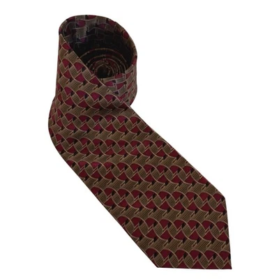 Irvine Park Silk Tie Red Brown Geometric Handmade Mens Necktie Work Formal Gift - Image 1 of 4