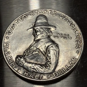 1920 Pilgrim Tercentenary Commemorative Silver Half Dollar .50c Coin - Bild 1 von 4