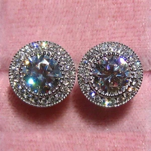 Romantic Cut Earring Zircon 925 Jewelry Ear Studs Round Cubic Stud Gorgeous - Picture 1 of 5