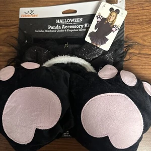 Panda Bear Halloween Costume Accessories Headband Choker Fingerless Gloves - Picture 1 of 3