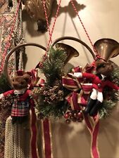 2 Vintage Metal Trumpet Horn Christmas Ornament Decoration 12 1/2" Bear