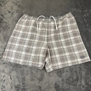Chaps Board Shorts Mens Extra Large Gray White Plaid Beach Drawstring Swimwear - Picture 1 of 11