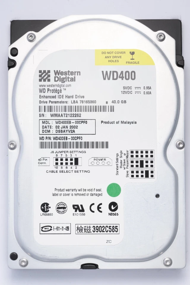 WD Protege 40GB IDE Desktop Hard Drive Model WD400EB-00CPF0 P/N WD400EB-00CPF0 - Image 1 of 2