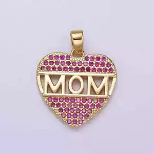 2Ct Round Cut Lab-Created Ruby Heart Mom Pendant 14k Yellow Gold - Picture 1 of 6