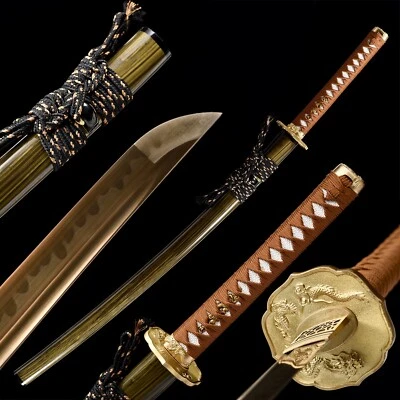 Espada Samurai Japonesa Acero Templado 40"" Oro Dragón Katana Arcilla T10 Real Hamon Foto 1 de 4