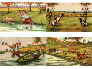 HUNTING FISHING HUMOR COMIC, 33 Old Postcards pre-1950 (L6206) - Imagen 1 de 9