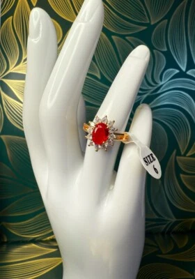 Размер 6 - 18K золото заполненное рубин и AAA CZ кольцо - Изображение 1 из 4