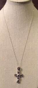 MD Designer 925 Sterling Silver Cross w/Amythest W/matching chain 18” Women’s - Picture 1 of 4