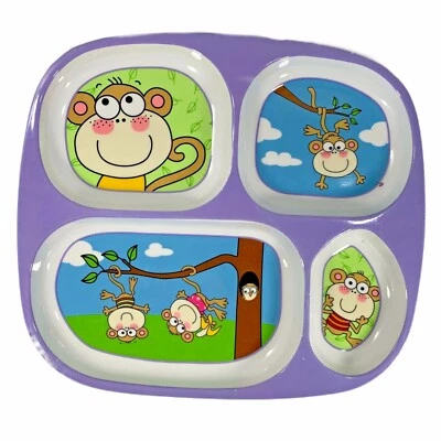 Melamina Mono Dividido Niños Porción Púrpura Plato Plástico 4 Secciones Niños Foto 1 de 4