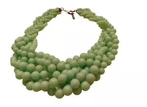 VTG Seafoam Mint 6 Strand Twisted Graduated Bead Necklace Braided Blue Green - Picture 1 of 3
