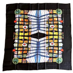 Sciarpa vintage HUNDERTWASSER ESCAPE OF INDOOR SKY 1978 design surrealista 34” R3-16 - Foto 1 di 6