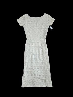 Vestido de novia vintage de cóctel de encaje floral beige crema años 50-60 W24" Foto 1 de 4