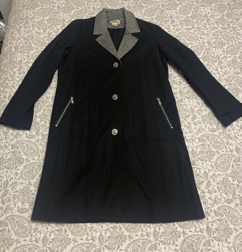 Cappotto trench nero Michael Kors con orlo in tweed taglia large