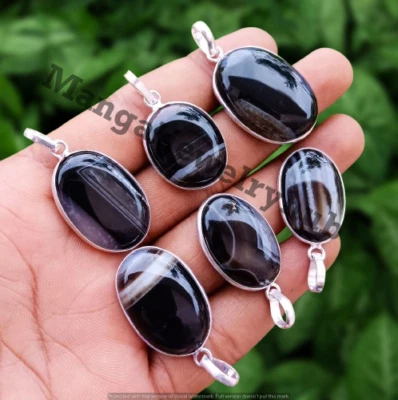 Venta Lote de 5 piezas de colgantes de piedras preciosas de ágata con bandas enchapados en plata 925 joyería al por mayor Foto 1 de 4