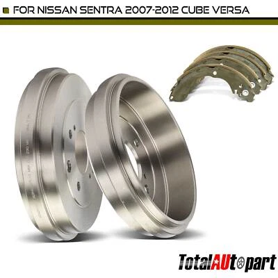 Brake Drums + Ceramic Brake Shoe for Nissan Sentra 2007-2012 Versa 07-09 Rear - Image 1 of 4