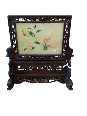 Pantalla de inserción de mesa china, placa de piedra dura con adorno de piedra simipreciosa Foto 1 de 4