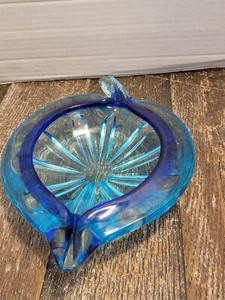 Vintage Murano Style Candy Dish Two Toned Teal and Blue Hand Blown - Picture 1 of 6
