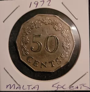 More details for 1972 malta 50 cent coin