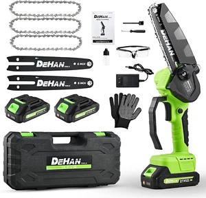 6 Inch Mini Cordless Chainsaw Brushless Motor, 2 Batteries, Wood Cutting Kit - Picture 1 of 8