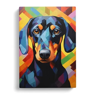 Dackel harte Kante Kunst Leinwand Wandbild Kunstdruck gerahmtes Bild Deko Wohnzimmer - Bild 1 von 4