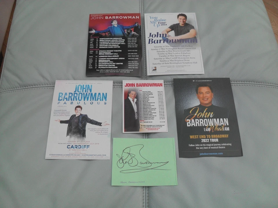  JOHN BARROWMAN AUTOGRAPH - signed autograph book page + 5 different tour flyers - Image 1 of 1