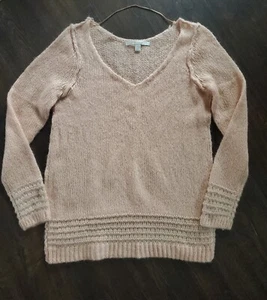 Maglione rosa chiaro metallizzato maglia cavo scollo V morbido taglia small LC Lauren Conrad - Foto 1 di 10