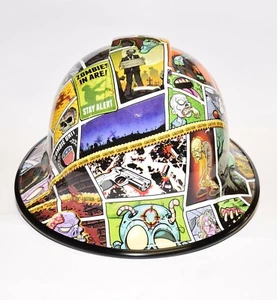 Custom Wide Brim Hard Hat Hydro Dipped in Zombie Cartoon w/  Brim Guard - Picture 1 of 5