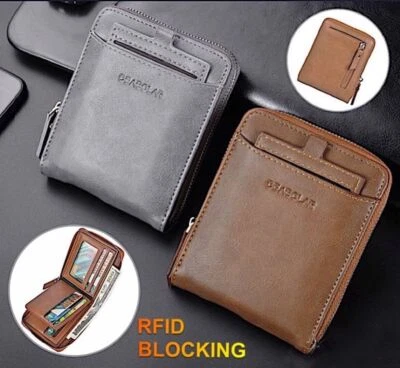 Men RFID Blocking Leather Bifold Wallet Credit Card ID Holder Zip Around Purse - Image 1 of 4