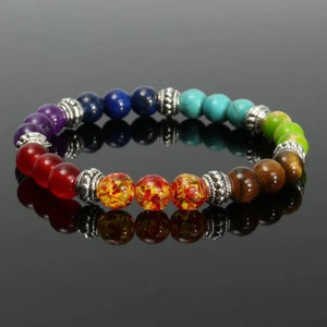 7 Chakra Healing Natural Stone Round Gemstone Yoga Energy Beads Bracelet Jewelry - Picture 1 of 11