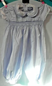 NWOT VTG CARRIAGE BOUTIQUES SMOCKED ROMPER UNISEX blue 9M - Picture 1 of 4