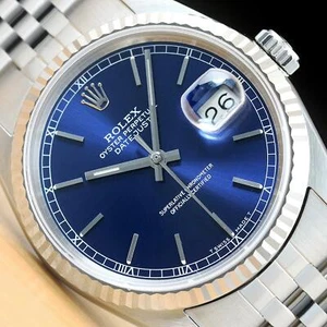 ROLEX MENS DATEJUST BLUE DIAL 18K WHITE GOLD SS 16234 WATCH w/ROLEX JUBILEE BAND - Picture 1 of 7