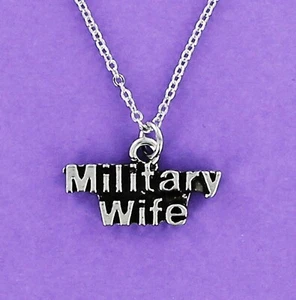 MILITARY WIFE Necklace - Pewter Charm Soldier Service Armed Forces Army Navy NEW - Picture 1 of 4