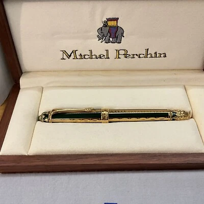 PLUMA ESTILOGRÁFICA MICHEL PERCHIN ACANALADA VERDE Y DORADO EDICIÓN LIMITADA MUY RARA Foto 1 de 4