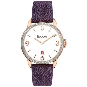 New Bulova Women's 98R196 Diamond Accent Date Calendar Leather Watch - Picture 1 of 2